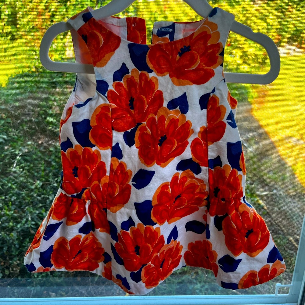 janie and jack infant dress, blue and orange floral design, 100%cotton